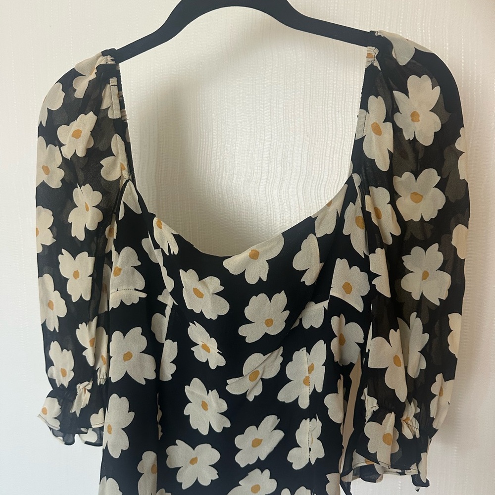 Reformation Black Blouse with White Floral Design
